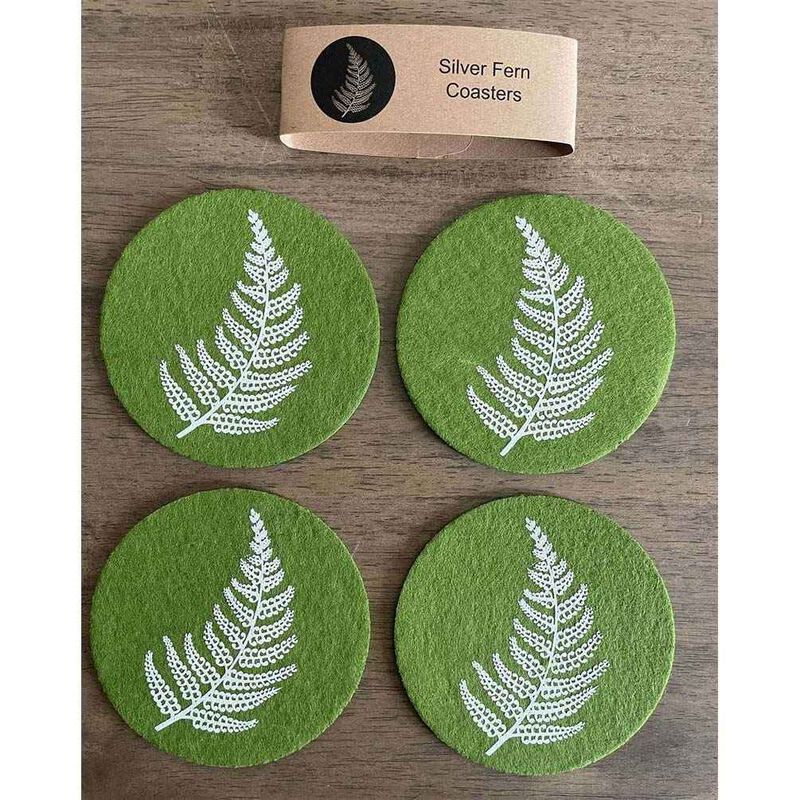 Jo Luping Silver Fern On Green Set Of 4 Ecofelt Coaster image number 1