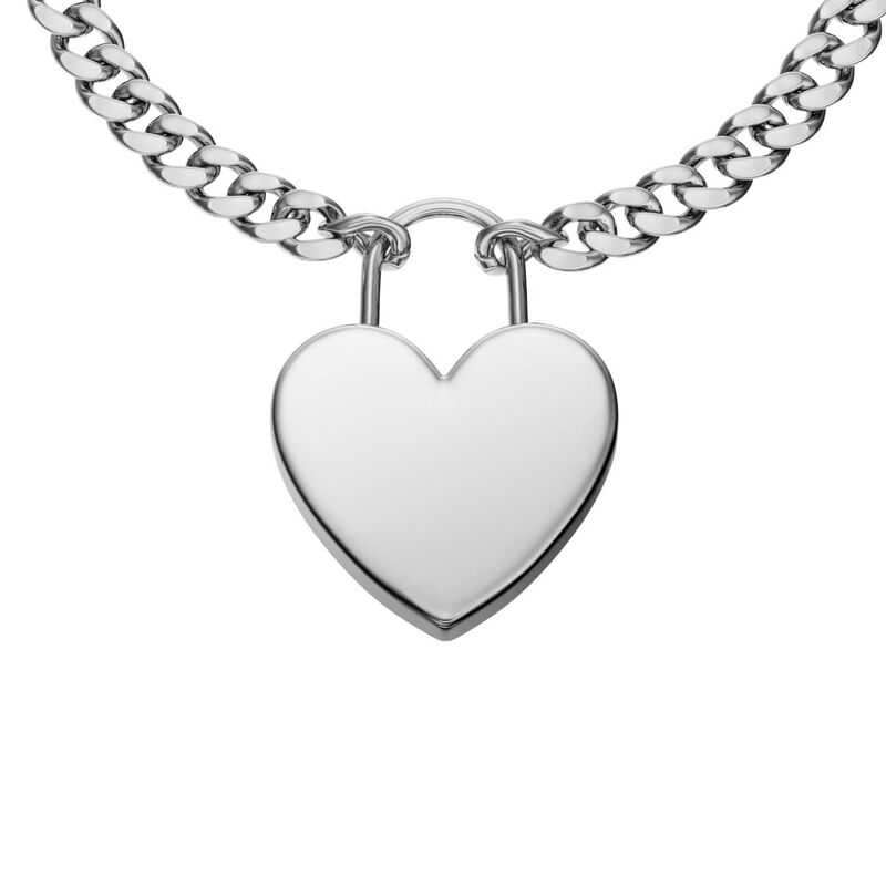 Fossil Sutton Silver-Tone Stainless Steel Heart Bracelet image number 1