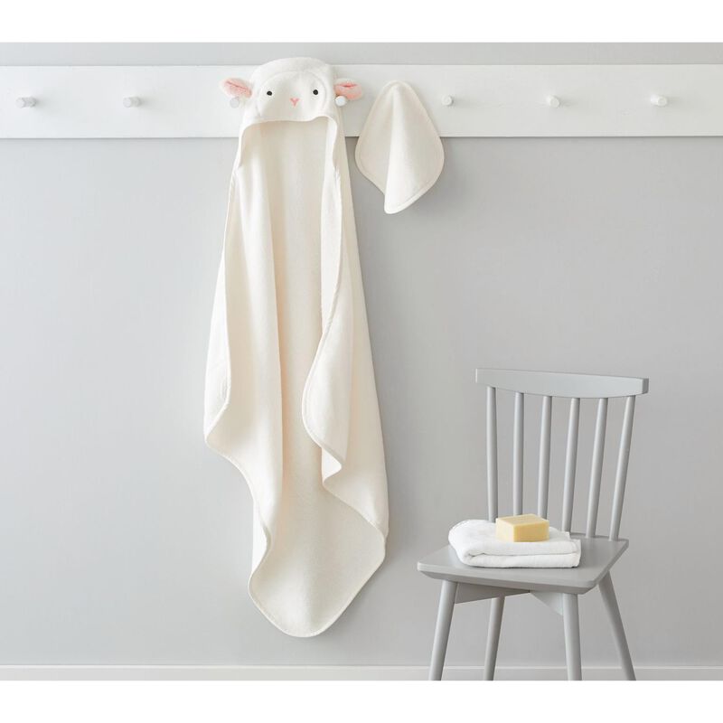 Pottery Barn Kids Super Soft Lamb Hooded Nursery Wrap And Washcloth image number 1