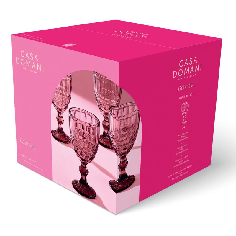 Casa Domani Gabriella Wine Glass 4Pc Pink Gift Boxed image number 1