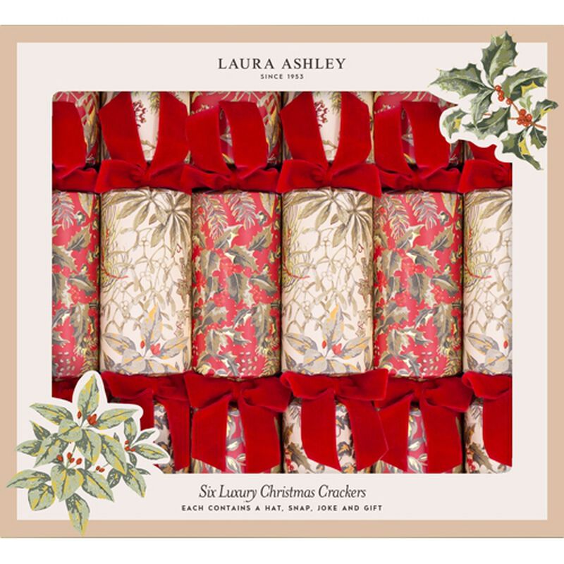 Laura Ashley Luxury Crackers Red Festive Botanical Set of 6 image number 0