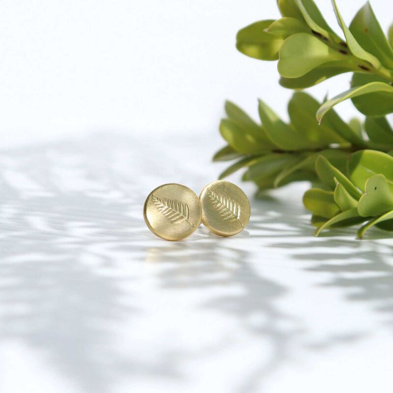 Little Taonga Round Fern Stud Earrings - Gold image number 1