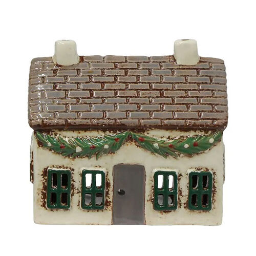French Country Christmas Tea Light Cottage with Swag