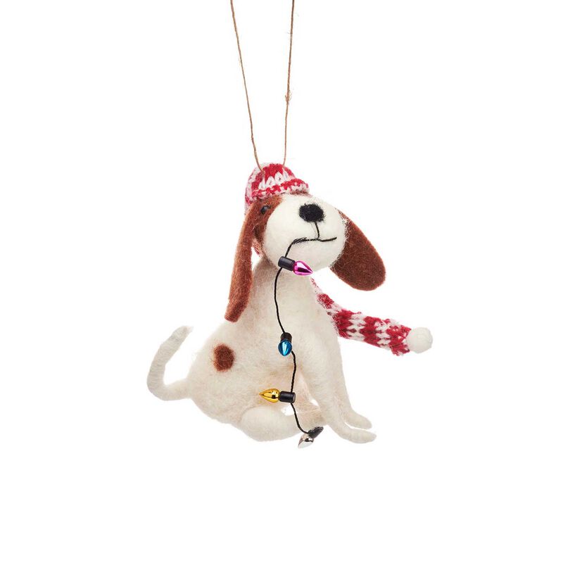 Sass & Belle Dog With Fairy Lights Felt Hanging Decoration image number 0