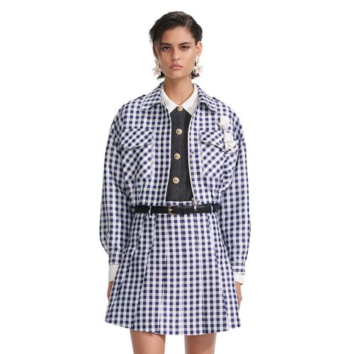Self Portrait Navy Gingham Taffeta Jacket