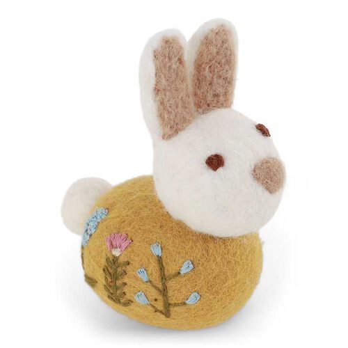 Gry & Sif Sitting Bunny With Flower Embroidery - Ochre