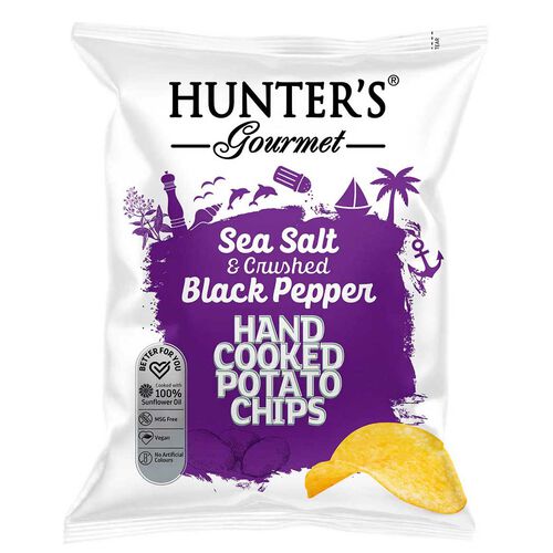 Hunters Crisps Sea Salt and Crushed Black Pepper Pouch 125g