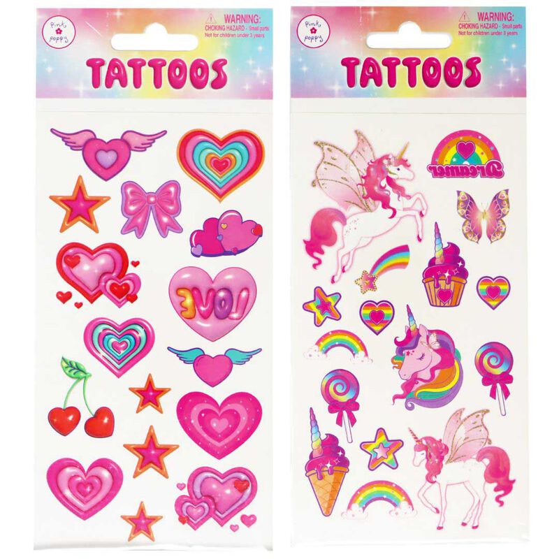 Pink Poppy Unicorn Temporary Tattoos image number 0