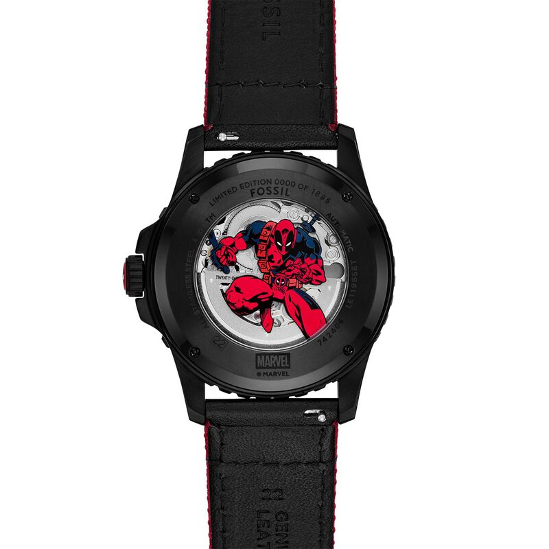 Marvel x Fossil Deadpool Limited Edition Automatic Red and Black Watch image number 1