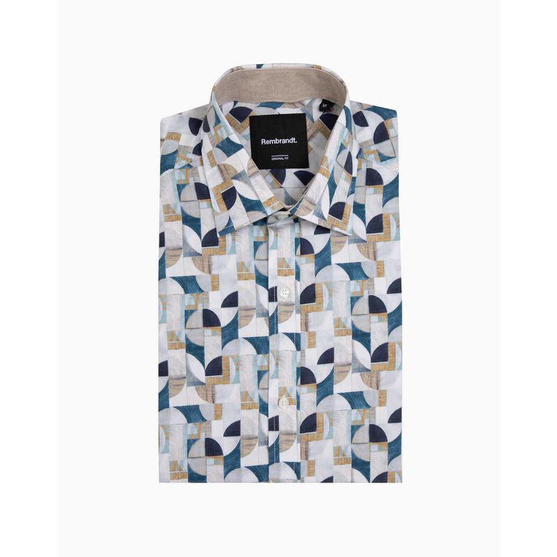 Rembrandt Barbican White, Sand & Blue Abstract Shirt image number 2