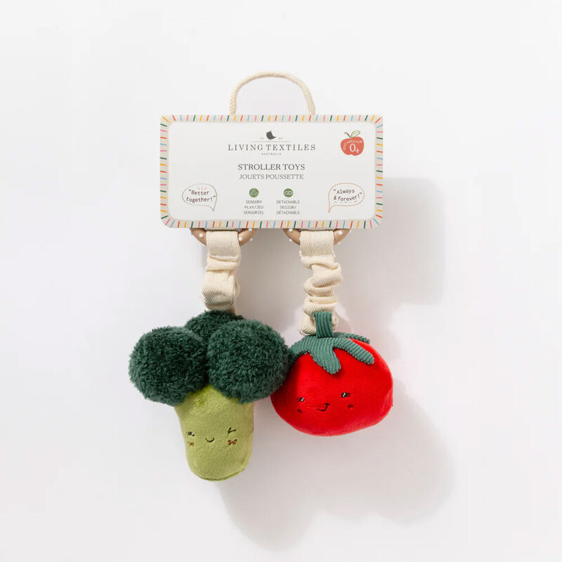 Living Textiles Plush Stroller Toy 2 Pack - Broccoli & Tomato image number 2