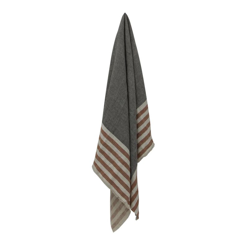French Country Herringbone Stripe Throw Black Spice image number 1