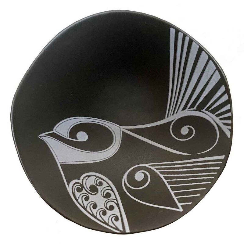 Jo Luping Piwakawaka White on Black 7cm Porcelain Bowl image number 0