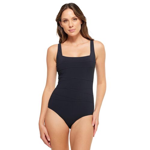 Togs Black Microfiber Square Binding Swimsuit
