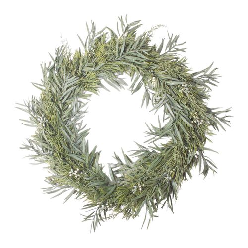 French Country Mixed Silver Green Wreath 60cm