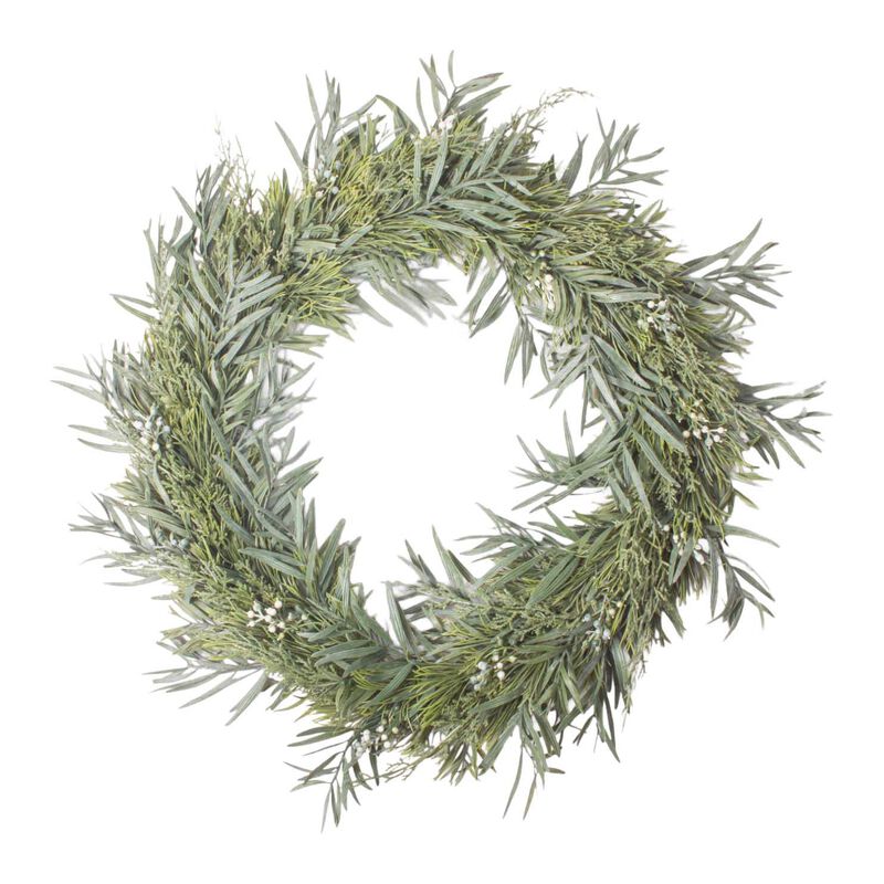 French Country Mixed Silver Green Wreath 60cm image number 0