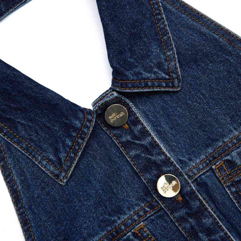 Self Portrait Denim Sleeveless Flared Mini Dress image number 2