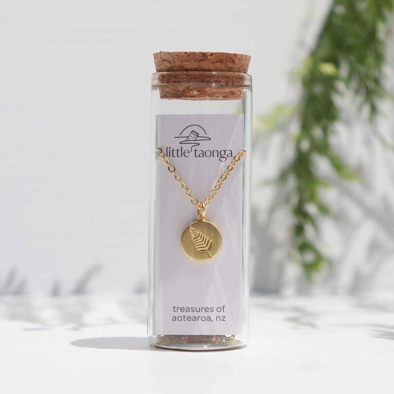 Little Taonga Round Fern Necklace - Gold image number 1