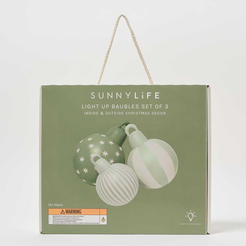 SUNNYLiFE Light Up Christmas Baubles Green Set of 3 image number 1