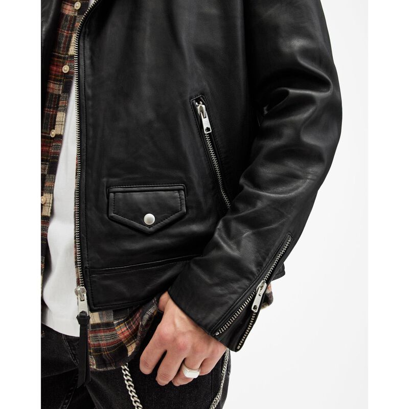 AllSaints Milo Asymmetric Zip Leather Biker Jacket image number 2