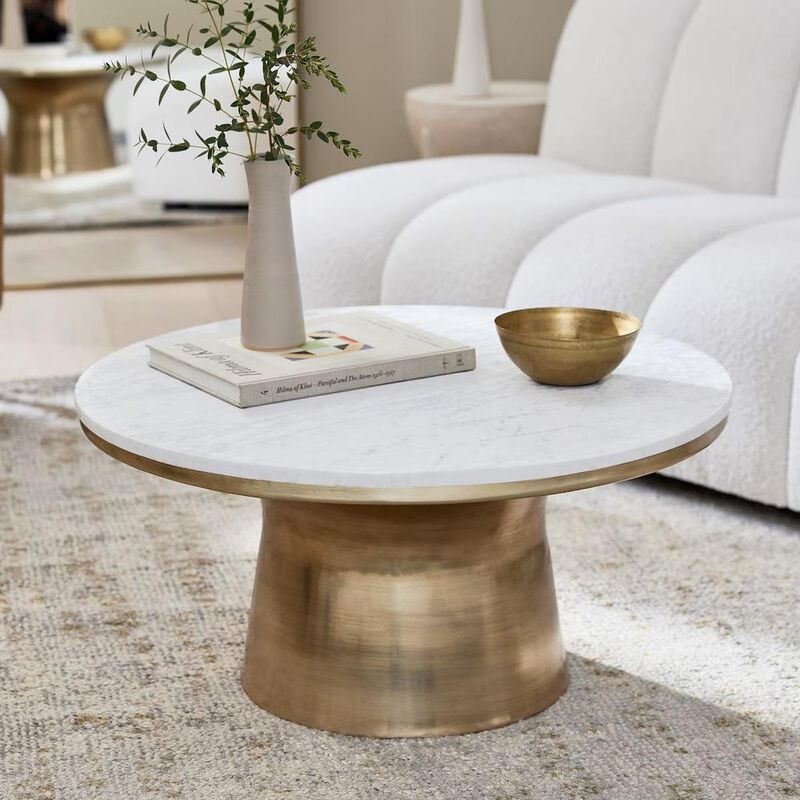West Elm Marble Topped Pedestal Coffee Table image number 3