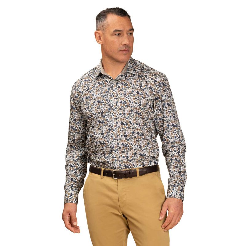 Rembrandt Barbican Teal Blue & Brown Floral Print Shirt image number 0
