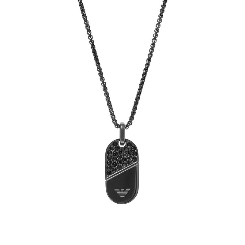 Emporio Armani Black Stainless Steel Dog Tag Necklace image number 0