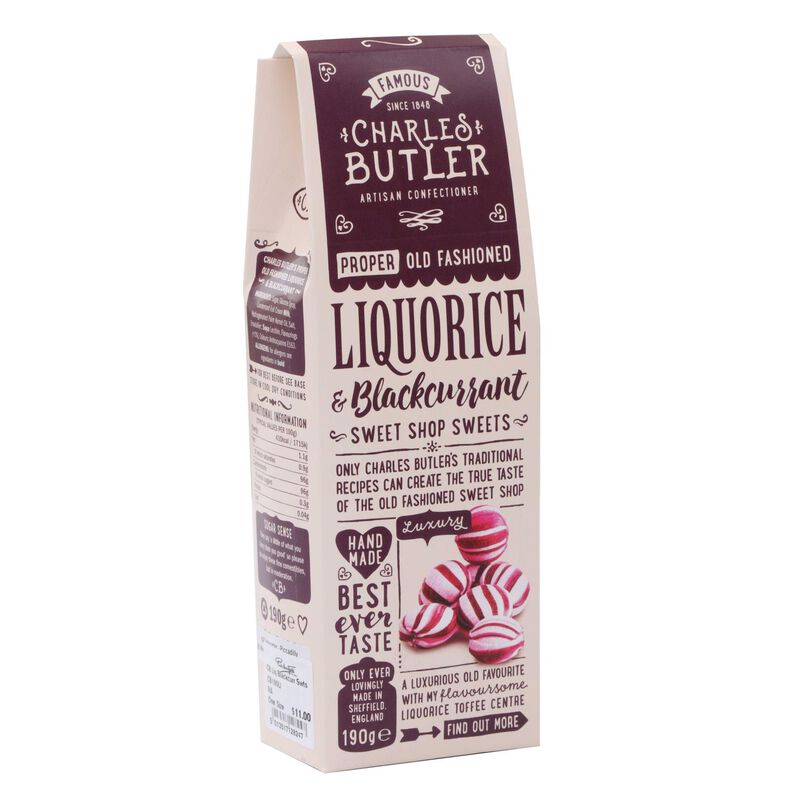 Charles Butler Liquorice & Blackcurrant Sweets 190g image number 1