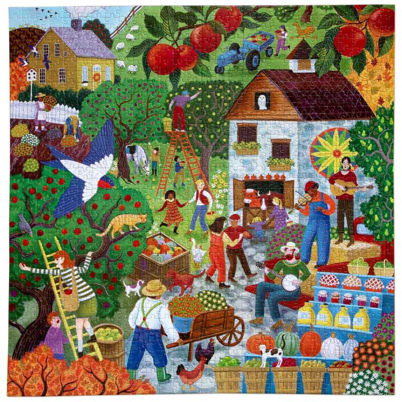 eeboo Fall Apple Picking Square 1000 Piece Puzzle image number 1