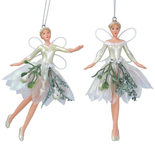 Gisela Graham Resin/Organza Snowdrop Fairy Decoration Assorted