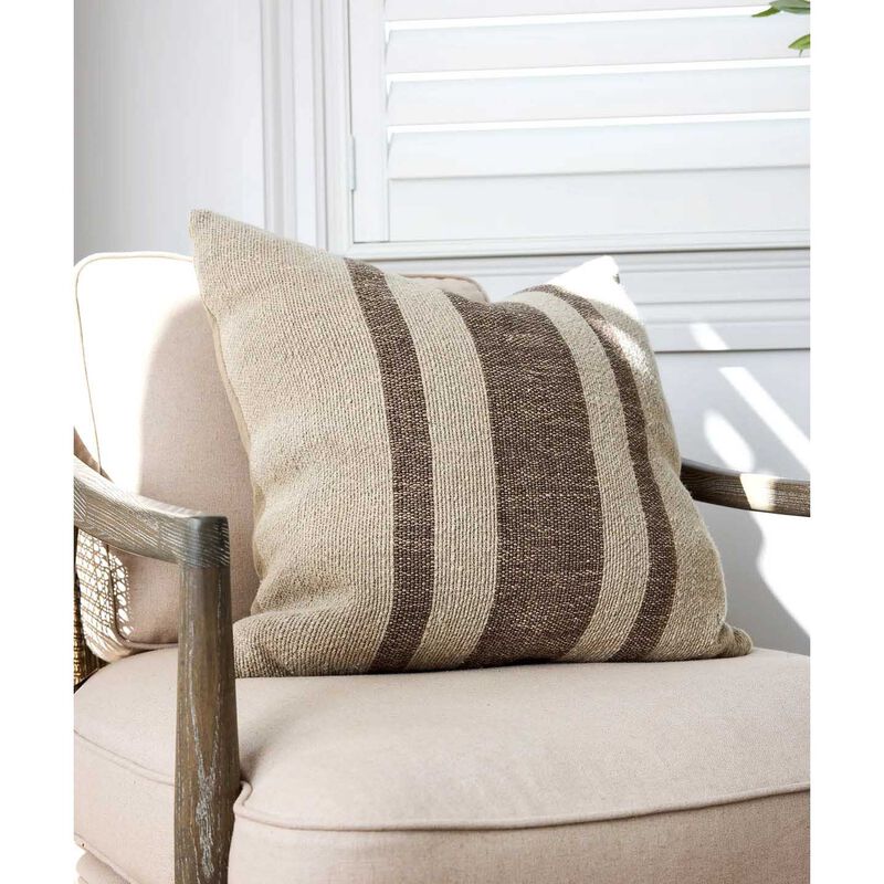 French Country Heavy Linen Stripe Cushion Cover Olive 55x55 image number 1