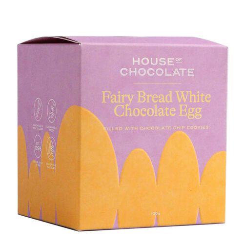 House of Chocolate Fairy Bread White Easter Egg with Choc Cookies 100g