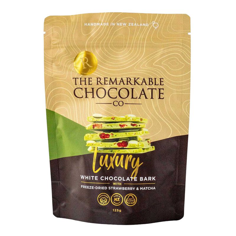 The Remarkable Chocolate Co Strawberry Matcha Latte Bark 125g image number 0
