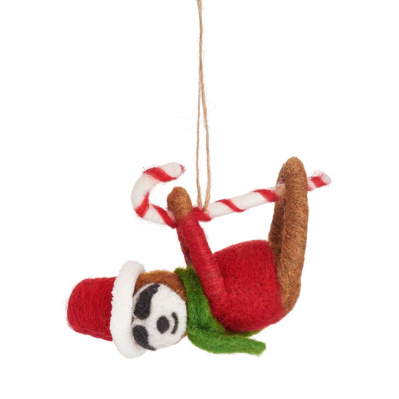 Sass & Belle Sloth On Candy Cane  Felt Hanging Decoration image number 0