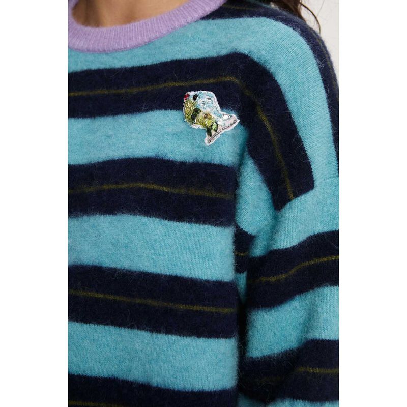 ALÉMAIS Domenica Teal Stripe Sweater image number 2