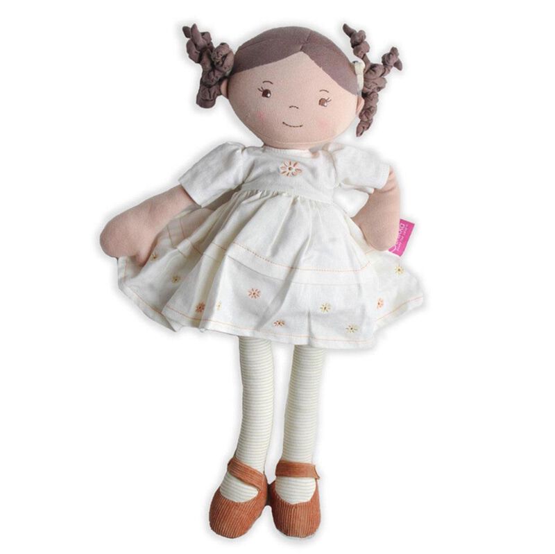Cecilia - Dark Brown Hair with Cream Linen Dress image number 1