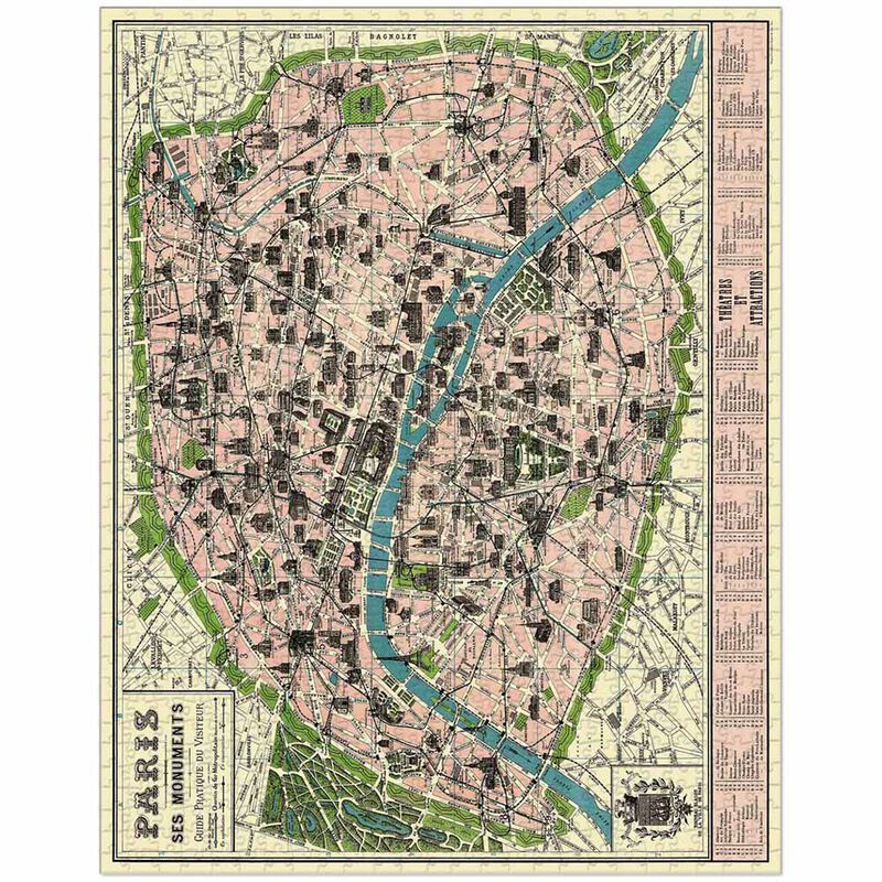 Cavallini Map of Paris 1000 Piece Vintage Puzzle image number 1