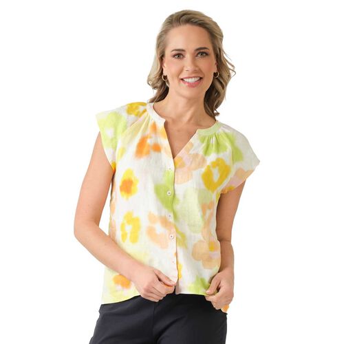 B Essentials Short Sleeve Linen Top