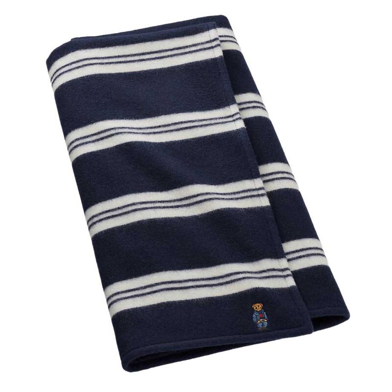 Polo Ralph Lauren Polo Bear Striped Half Blanket - Navy image number 0