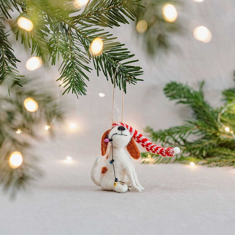 Sass & Belle Dog With Fairy Lights Felt Hanging Decoration image number 1