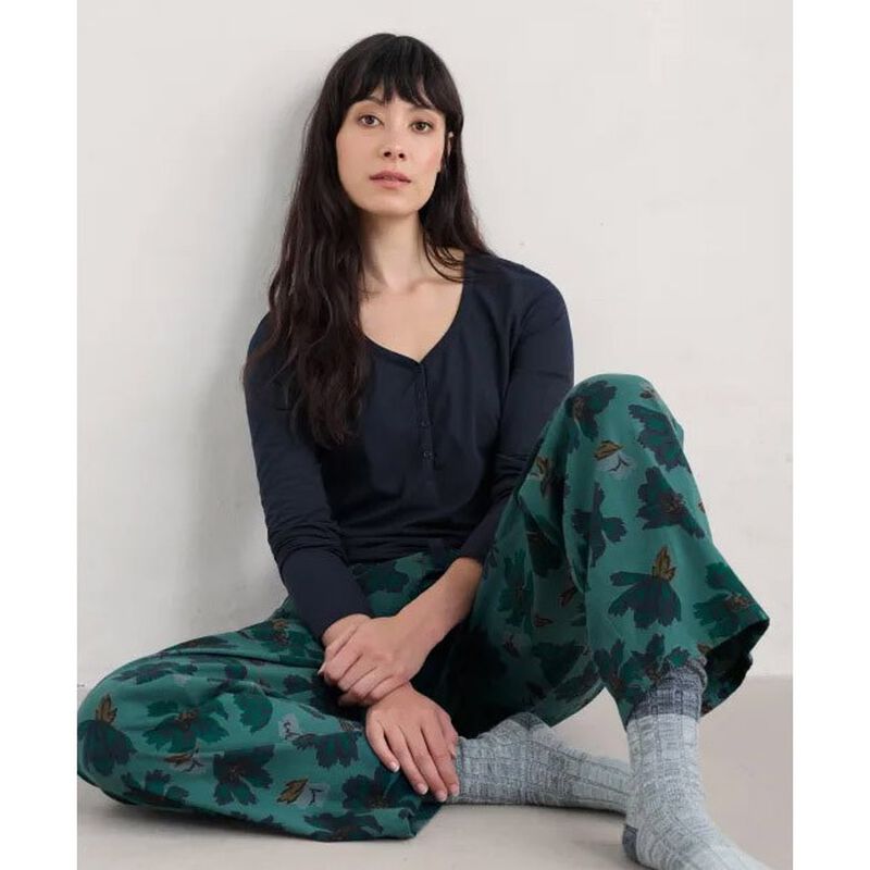 Seasalt Cornwall Evening Path Pyjamas Camellia Collage Dark Jade image number 3