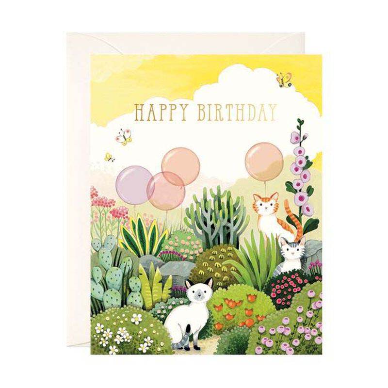 Cats In Garden Birthday Foil Card image number 1