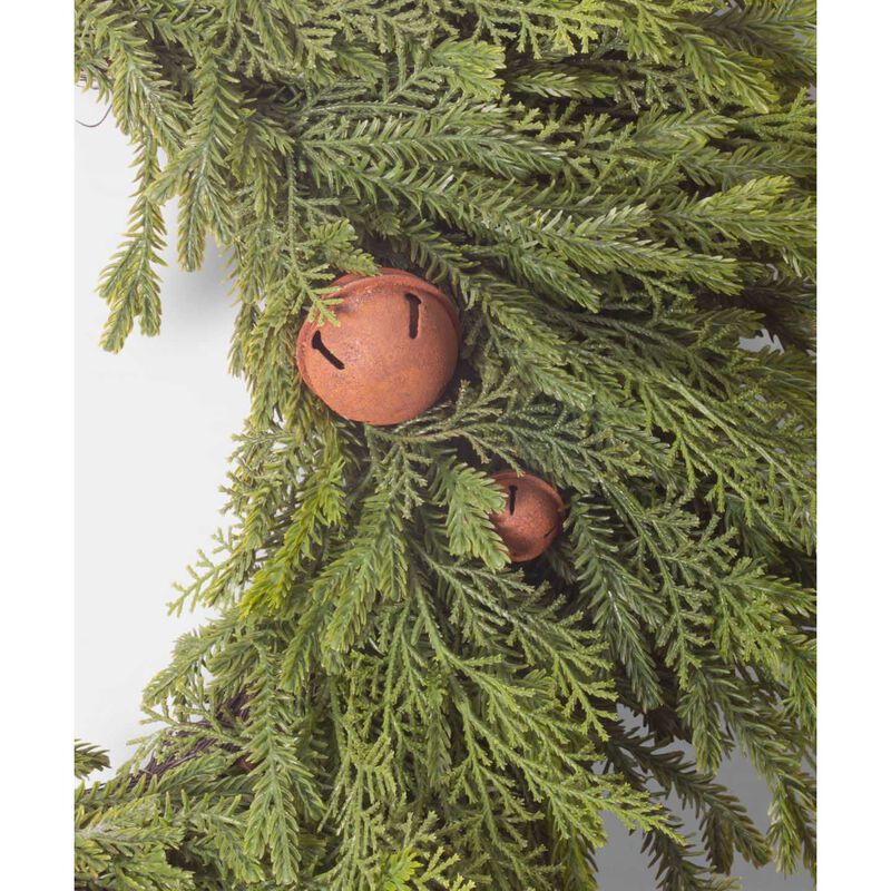 French Country Pine Heart Wreath with Bells Small image number 1