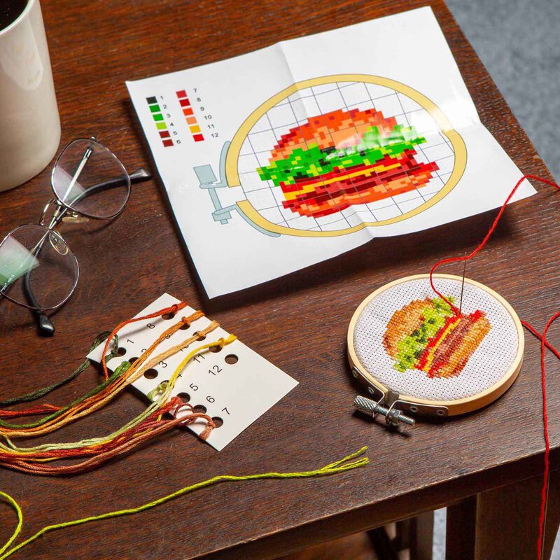 Kikkerland Mini Cross Stitch Embroidery - Burger image number 1