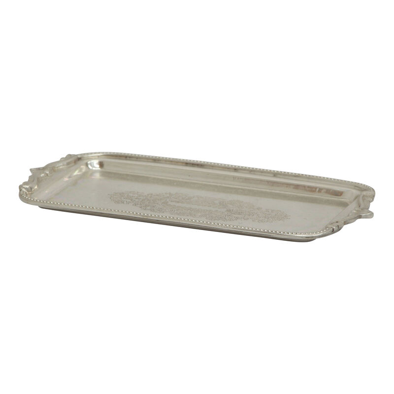 French Country Rectangle Silver Tray with Beading image number 1