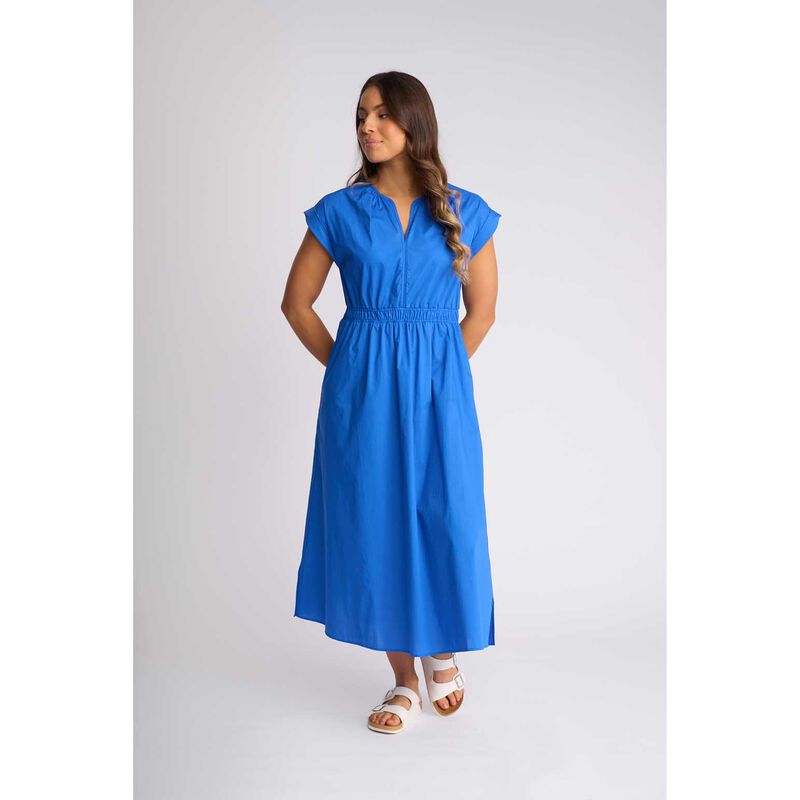 Vassalli V Neck Shirred Waist Dress With Contrast Trim And Pockets image number 3