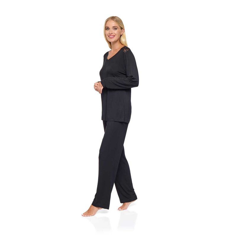 La Marquise Ebony Flora Jersey Bamboo Long Sleeve Pyjama With Pockets image number 5