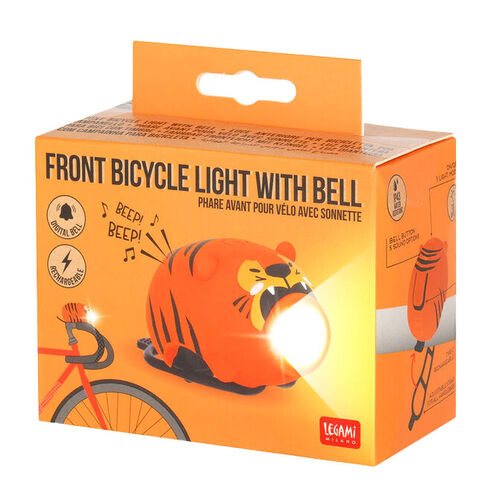 Legami Rechargeable Front Bike Light with Bell - Tiger
