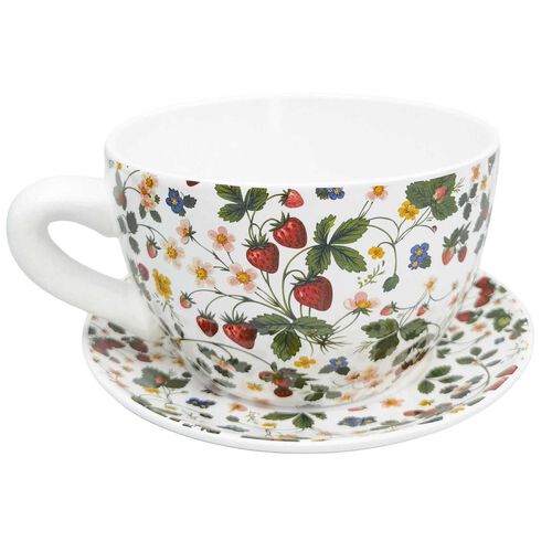 Urban Products Strawberry Fields Tea Cup Planter Red & Green 13x24cm