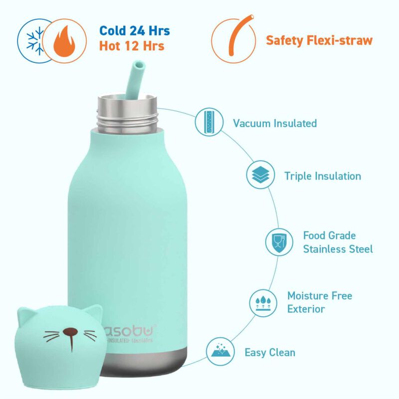 Asobu Bestie Bottle Cat Double Wall Insulated Bottle 460ml Teal image number 2